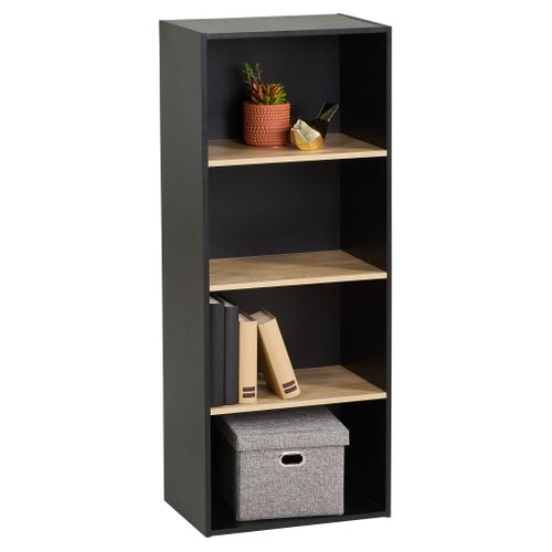 Etagère 4 cases POYANG 3 Noir et imitation chêne