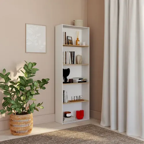 Bibliothèque POYANG 3 Blanc et imitation chêne vue d'ambiance 1