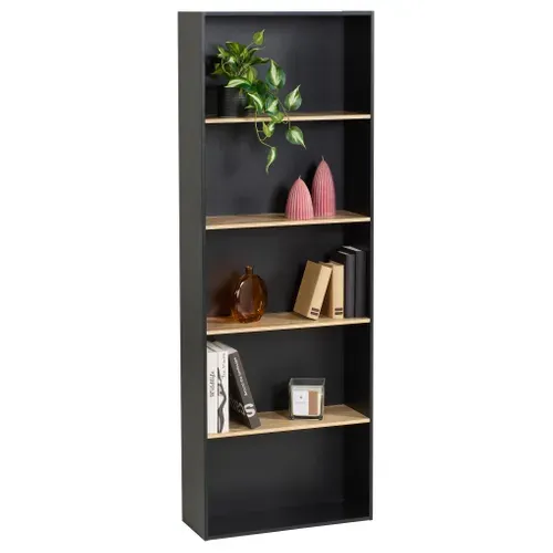 Bibliothèque POYANG 3 Noir et imitation chêne