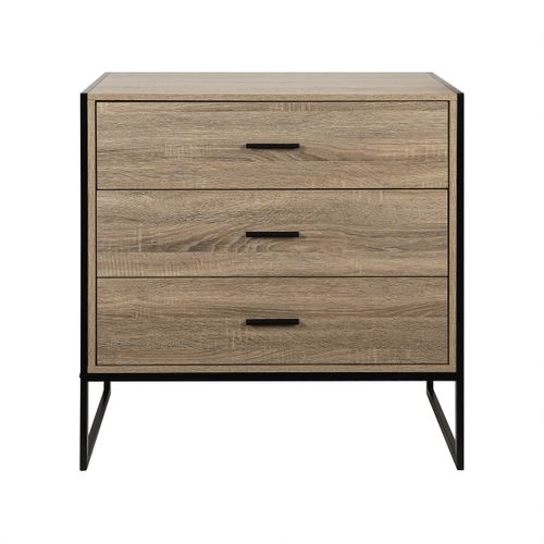 Commode 3 tiroirs CARDIFF imitation chêne vue de face