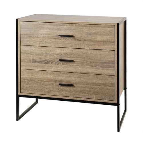 Commode 3 tiroirs CARDIFF imitation chêne vue de profil