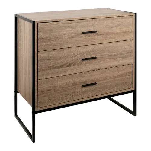 Commode 3 tiroirs CARDIFF imitation chêne vue 3/4