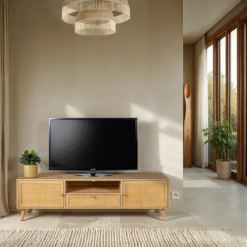 Meuble TV BEA naturel 160cm vue d'ambiance 1
