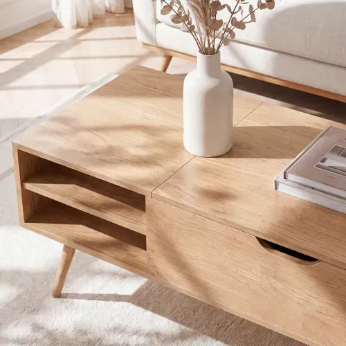Table basse relevable COLUMBUS imitation chêne