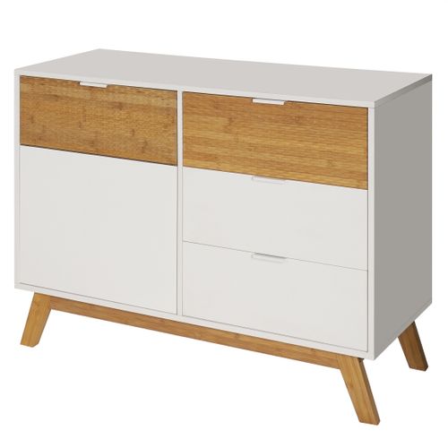 Rangement 1 porte 3 tiroirs ONDINE blanc/bambou