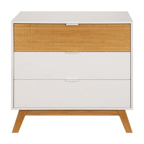 Commode 3 tiroirs L. 80 cm ONDINE blanc/bambou vue de face