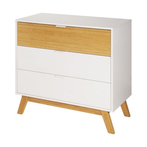 Commode 3 tiroirs L. 80 cm ONDINE blanc/bambou vue de profil