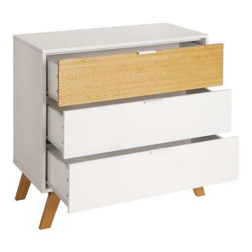 Commode 3 tiroirs L. 80 cm ONDINE blanc/bambou