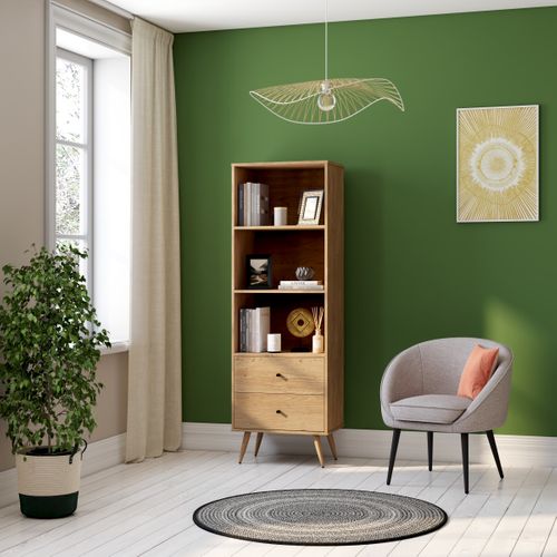 Bibliothèque 2 tiroirs COLUMBUS imitation chêne