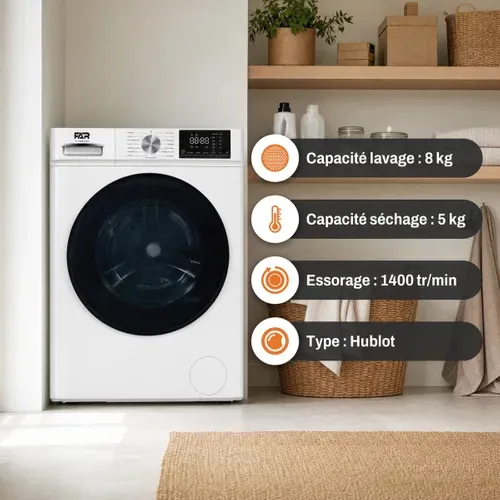Lave linge hublot séchant FAR FLFS8514AD 8/5kg Blanc