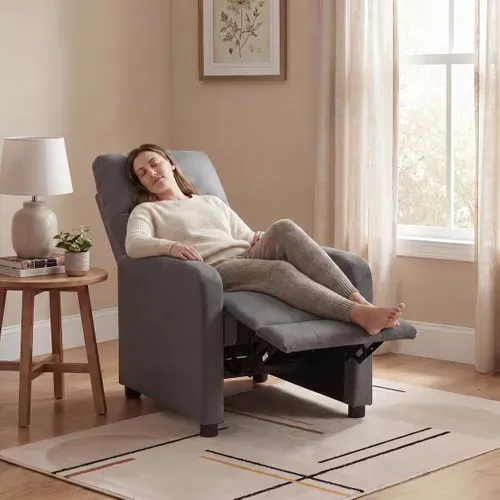Fauteuil relax BONNIE en tissu gris - Système Push Back