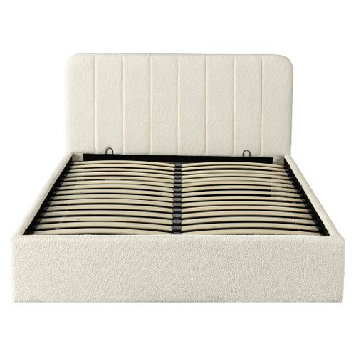Lit coffre 140x190 cm en tissu bouclette blanc ANNA