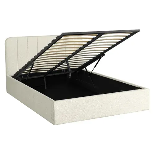 Lit coffre 140x190 cm en tissu bouclette blanc ANNA