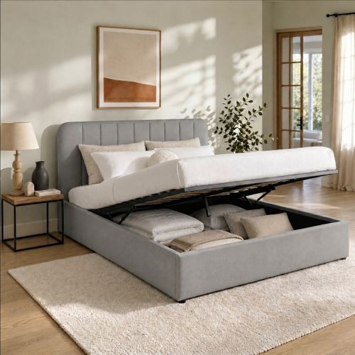 Lit coffre 140x190 cm en tissu gris ANNA