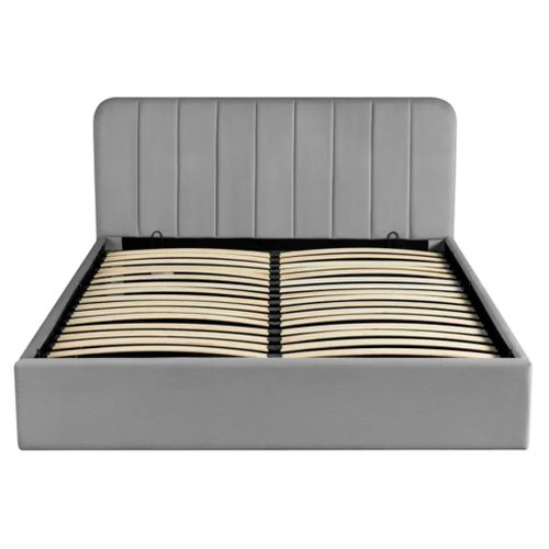 Lit coffre avec sommier relevable 140x190 cm ANNA en tissu gris