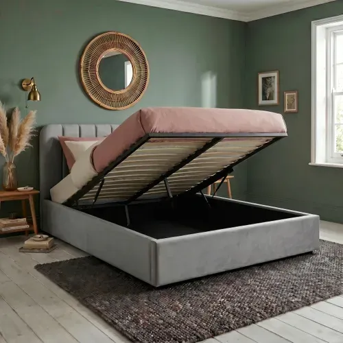 Lit coffre 160x200 cm en velours gris ANNA