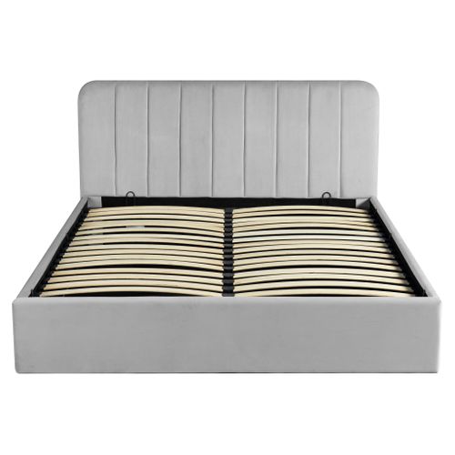 Lit coffre 160x200 cm en velours gris ANNA