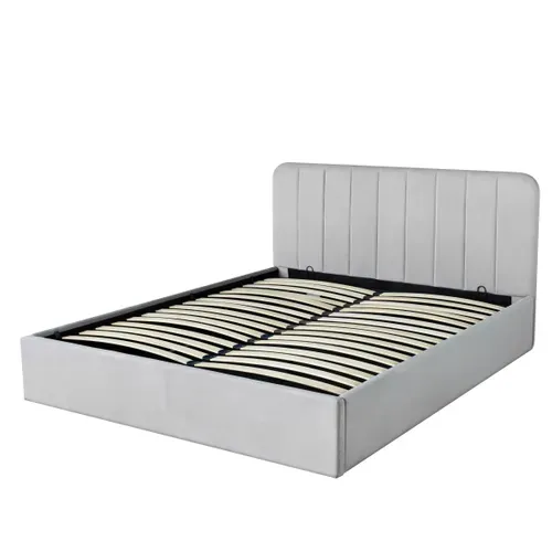 Lit coffre 160x200 cm en velours gris ANNA