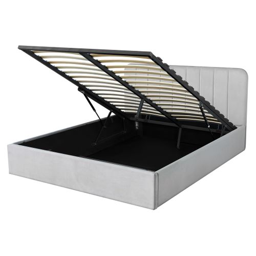 Lit coffre 160x200 cm en velours gris ANNA