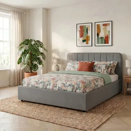 Lit coffre 140x190 cm en velours gris ANNA vue d'ambiance 1