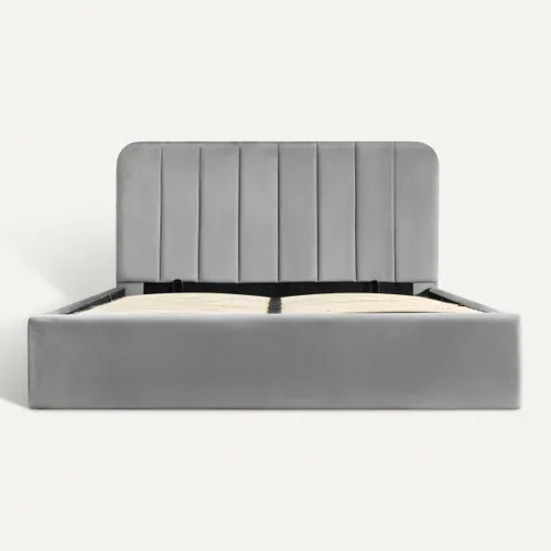 Lit coffre 140x190 cm en velours gris ANNA vue de face