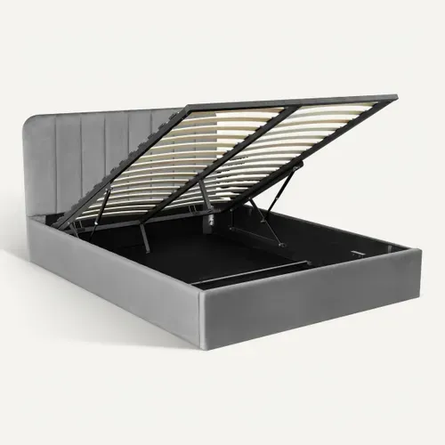 Lit coffre 140x190 cm en velours gris ANNA