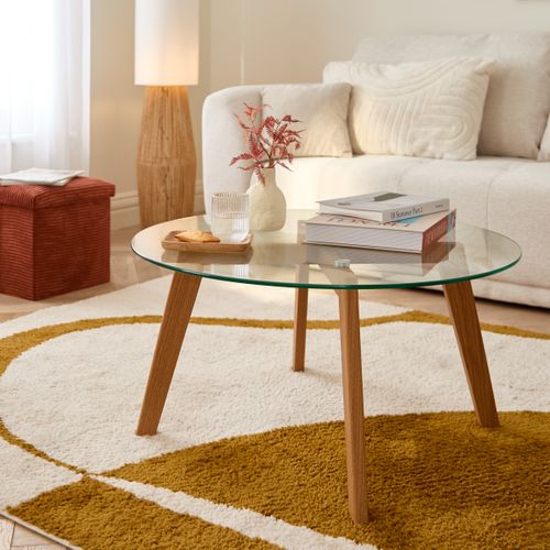 Table basse VICTOR Imitation chêne et verre vue d'ambiance 1
