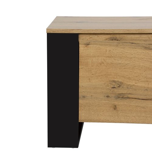 Meuble TV LED L200cm MARIELLE Imitation chêne et noir