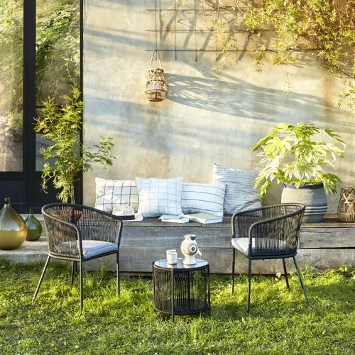 Set 2 chaises -1 table jardin ALBA Noir