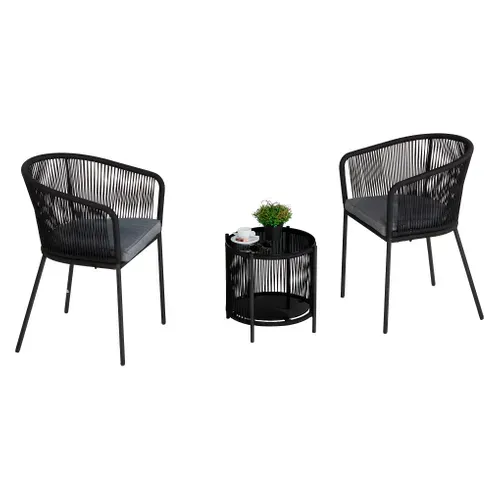 Set 2 chaises -1 table jardin ALBA Noir vue 3/4