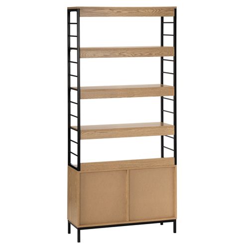 Bibliothèque 2 portes MIREILLE imitation chêne et noir vue de derrière