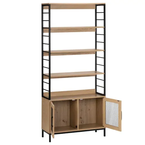 Bibliothèque 2 portes MIREILLE imitation chêne et noir