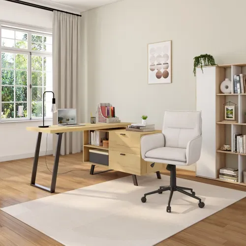 Bureau d'angle modulable CHARLOTTE imitation chêne et noir vue d'ambiance 1