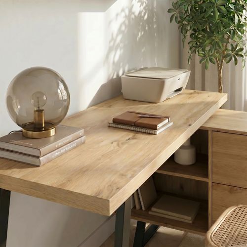 Bureau d'angle modulable CHARLOTTE imitation chêne et noir