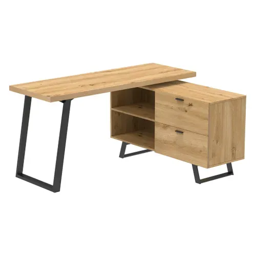 Bureau d'angle modulable CHARLOTTE imitation chêne et noir vue de face