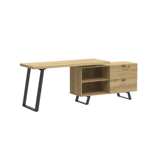 Bureau d'angle modulable CHARLOTTE imitation chêne et noir