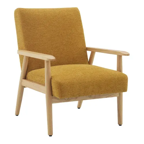 Fauteuil DAN tissu jaune vue 3/4