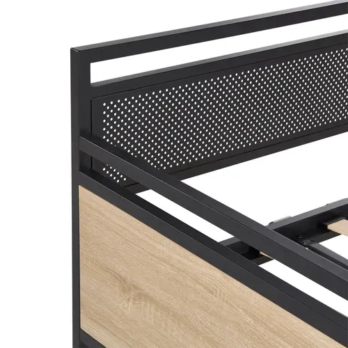 Lit banquette 90x190 cm OSKAR métal noir et imitation chêne