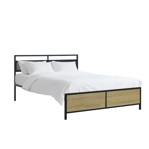 Lit 140x190 cm OSKAR métal noir et imitation chêne
