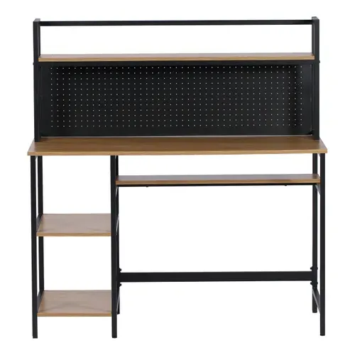 Bureau droit JULIE imitation chêne et métal noir vue de face