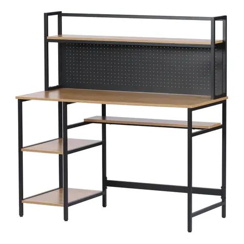 Bureau droit JULIE imitation chêne et métal noir vue de profil