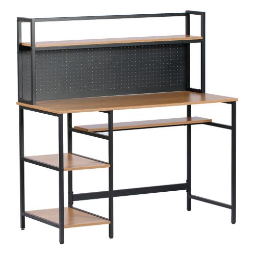 Bureau droit JULIE imitation chêne et métal noir vue 3/4