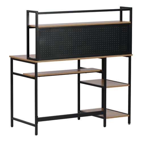Bureau droit JULIE imitation chêne et métal noir vue de derrière