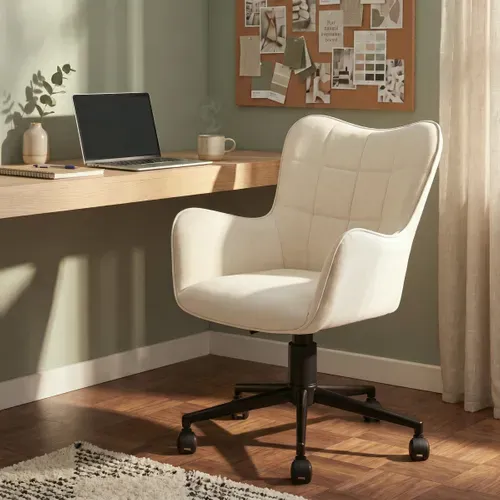Fauteuil de bureau LAURINE tissu beige vue d'ambiance 1