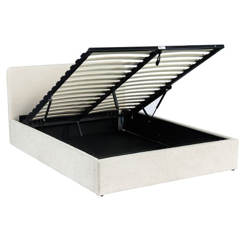 Lit coffre 140x190 cm tissu bouclette beige LYLA