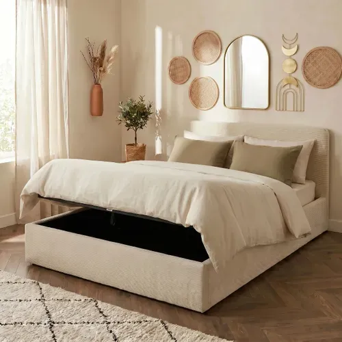 Lit coffre 140x190 cm velours côtelé beige LYLA