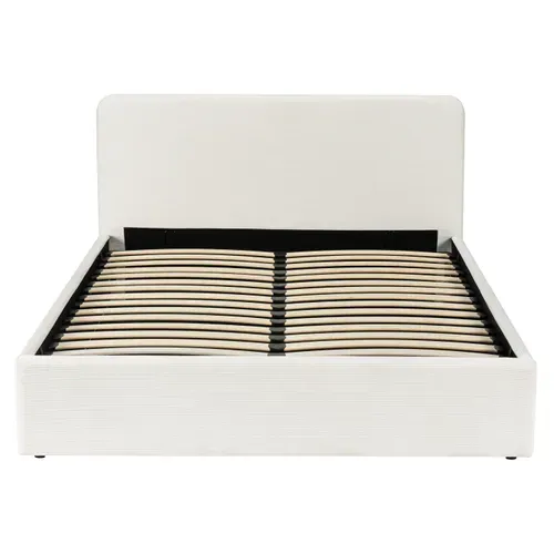 Lit coffre 140x190 cm velours côtelé beige LYLA