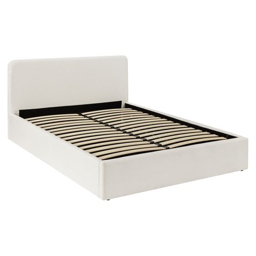 Lit coffre 140x190 cm velours côtelé beige LYLA