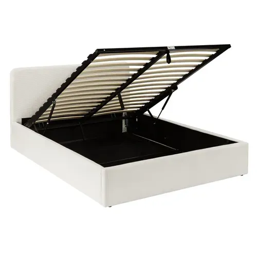 Lit coffre 140x190 cm velours côtelé beige LYLA