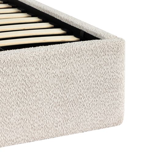 Lit coffre 140x190 cm avec sommier relevable PARMA tissu bouclette gris clair vue accessoires